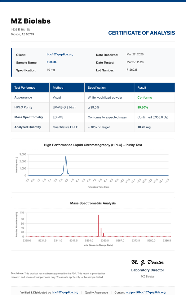 COA_FOXO4_F-26038 FOXO4-DRI (Senescent Cell Eliminator) | 10mg x 10 Vials Kit | >99% Purity