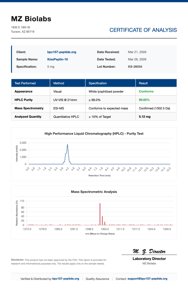 COA_KissPeptin-10_KS-26034 Kisspeptin-10 (HPTA Restart) | 5mg - 10mg | >99% Purity