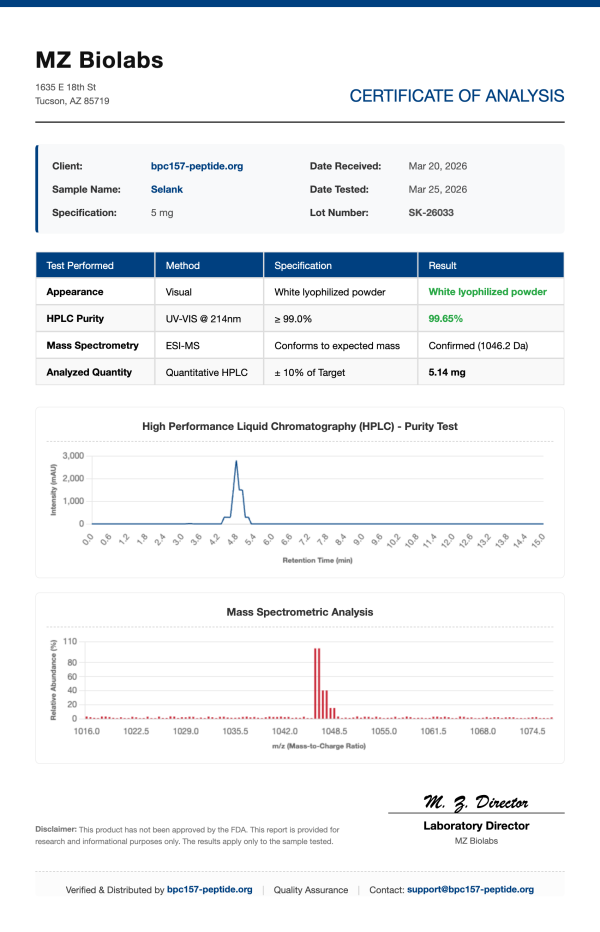 COA_Selank_SK-26033 Selank Nootropic Peptide | 5mg - 10mg Vials | >99% Purity